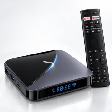 Smarter LED Android TV Box with remote control and blue RGB lighting